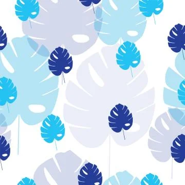 Seamless pattern with blue and turquoise tropical leaves vector Stock Illustration