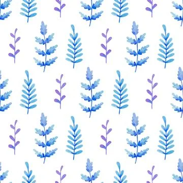 Seamless pattern with blue and violet leaves. Stock Illustration