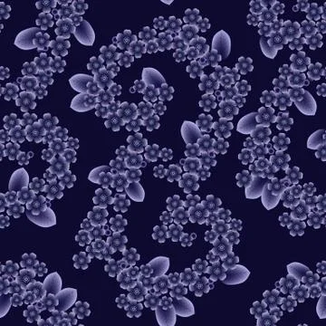Seamless pattern with blue and white cherry flowers 스톡 일러스트