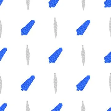 Seamless pattern with blue and white christmas spiral toys on white background. Stock Illustration