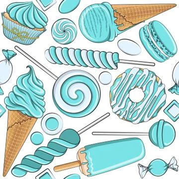 Seamless pattern with blue and white sweets. Stock Illustration