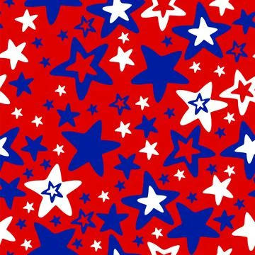 Seamless pattern with blue and white stars on red vector Stock Illustration