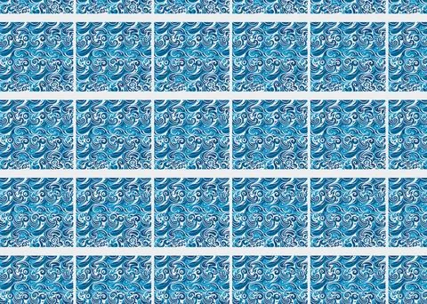 Seamless pattern with blue and white wave tiles. Vector illustration. Illustrazione stock