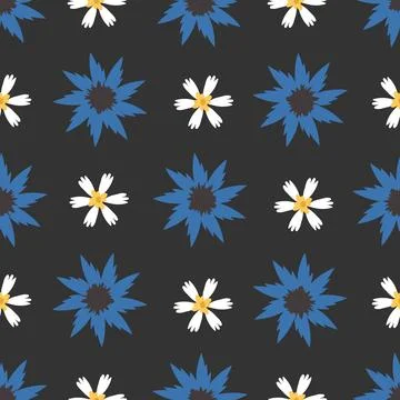 Seamless pattern of blue and white wild summer flowers. Stock Illustration
