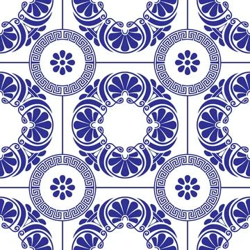 Seamless pattern with blue and white decorative tiles. Moroccan azulejo pattern Stock Illustration