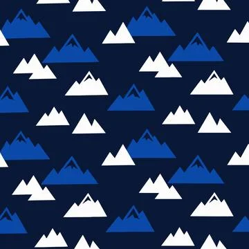 Seamless Pattern with Blue and White Mountains on Dark Background. Stock Illustration