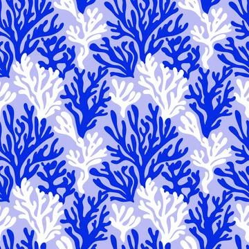 Seamless Pattern with Blue and White Coral Branches on a Light Blue Backgroun Stock Illustration
