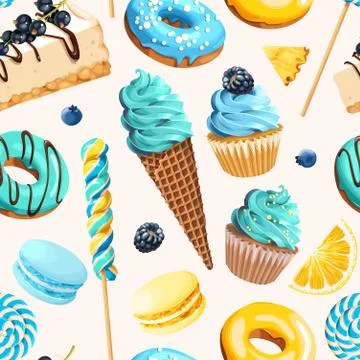 Seamless pattern with blue and yellow sweets Stock Illustration