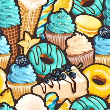 Seamless pattern with blue and yellow sweets Stock Illustration