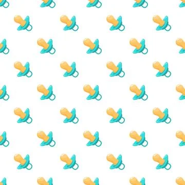 Seamless pattern with blue and yellow baby pacifiers Stock Illustration