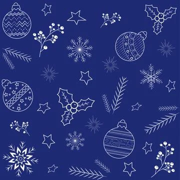 Seamless pattern on a blue background Christmas balls Stock Illustration