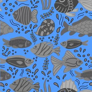 Seamless pattern on a blue background with fish Stock Illustration