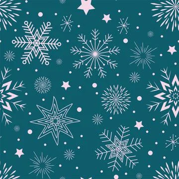 Seamless pattern on blue background white snowflakes Stock Illustration