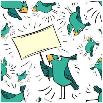 Seamless pattern blue bird icon communication with nameplate Stock Illustration