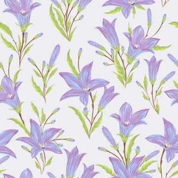 Seamless pattern with blue bluebells flowers. Illustrazione stock