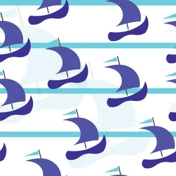 Seamless pattern with blue boats - summer pattern vector Stock Illustration