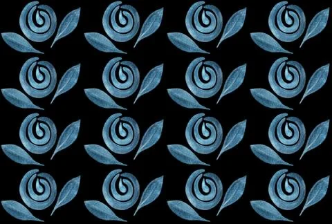 Seamless pattern with blue boho watercolor roses, peonies in earthy tones. Stock Illustration