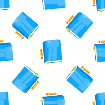 Seamless pattern of blue books with bookmarks and pencils, symbolizing learning Stock-Illustration