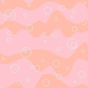 Seamless pattern with blue bubbles and pink, orange waves Stock Illustration
