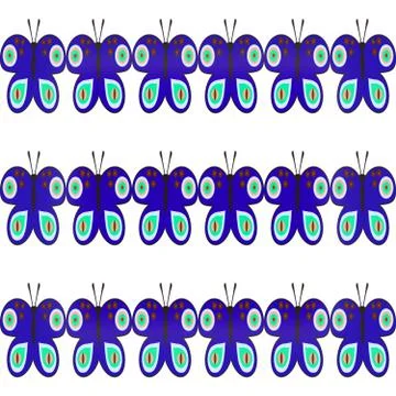 Seamless pattern with blue butterflies in horizontally rows Stock Illustration