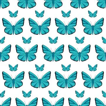 Seamless pattern of blue butterlies Stock Illustration