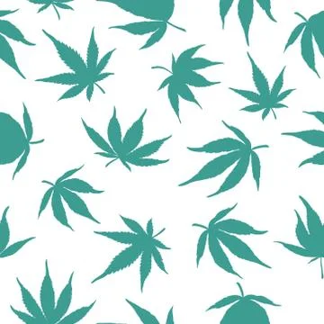 Seamless pattern of blue cannabis leaves on a white background.Blue hemp leaves Stock Illustration