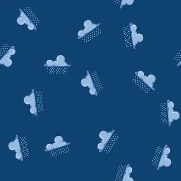 Seamless pattern Blue cartoon cloud shedding light blue raindrops downwards,  Illustrazione stock