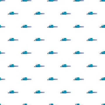 Seamless pattern of blue chainsaw power tools on white background Stock Illustration