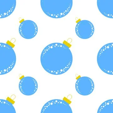 Seamless pattern of blue christmas balls on white background Stock Illustration