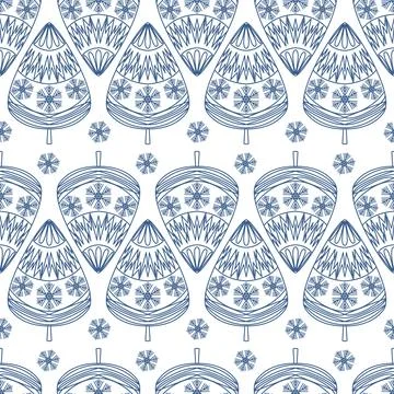 Seamless pattern blue christmas tree on white background, cute christmas art  Stock Illustration