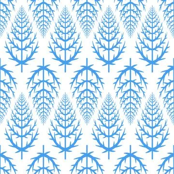Seamless pattern blue christmas tree on white background, cute christmas art  イラスト素材
