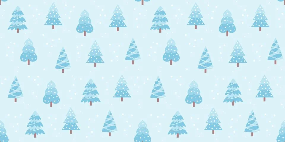 Seamless pattern with blue Christmas trees on a pastel blue background Stock Illustration