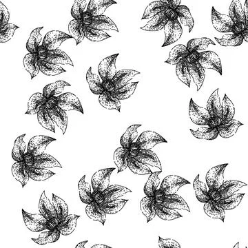 Seamless pattern blue clematis sketch hand drawn Stock Illustration