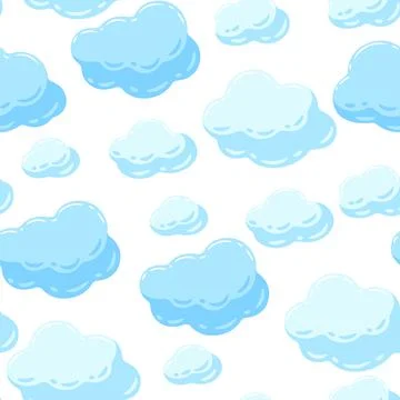 Seamless pattern with blue clouds. Cartoon image of overcast sky. 库存插图