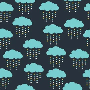 Seamless pattern with blue clouds Stock Illustration