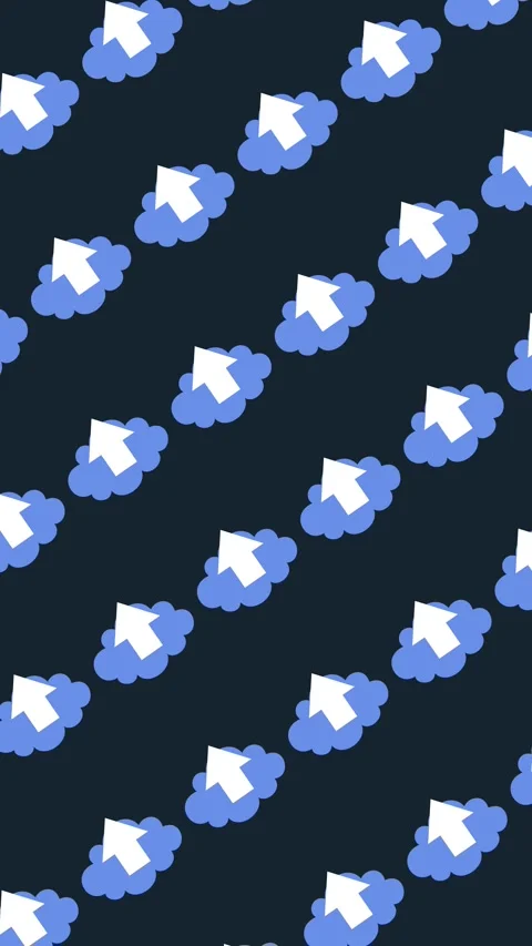 Seamless pattern of blue clouds with white upward arrows on an abstract vertical Stock Footage 333326337
