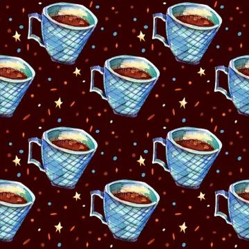 Seamless pattern with blue coffee mug. Stock Illustration
