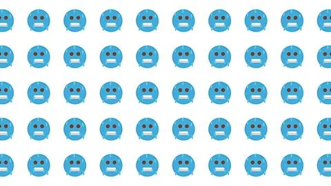 Seamless pattern of blue cold face emojis with sweat droplets on a white ba.. 스톡 일러스트