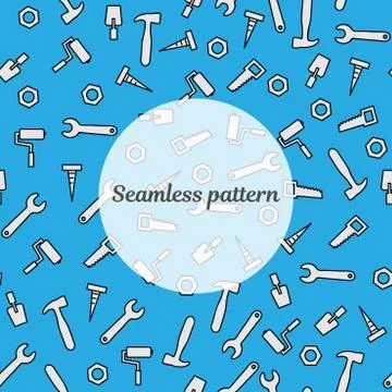 Seamless pattern blue color with tools for repair. Vector illustration. Roller Illustrazione stock
