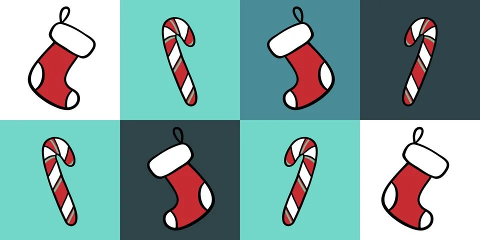 Seamless pattern in blue colors featuring alternating Christmas stockings and 스톡 일러스트