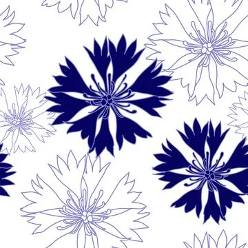 Seamless pattern with blue cornflowers flowers, Floral graphic design Stock Illustration