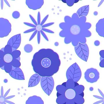 Seamless pattern with blue creative decorative flowers with gradient outline Stock Illustration