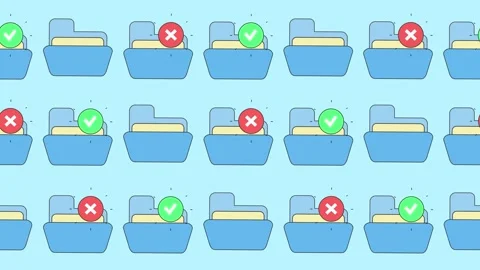 Seamless pattern of blue digital folders with check and cross icons Video stock 332123091