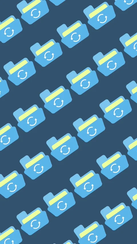 Seamless pattern of blue digital folders with sync icons in an abstract vertical Video stock 332197813