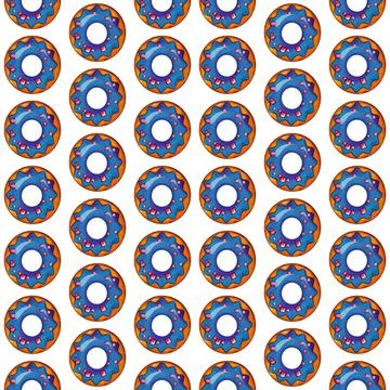 Seamless pattern of blue donuts on a white isolated background. Confectionery Stock Illustration