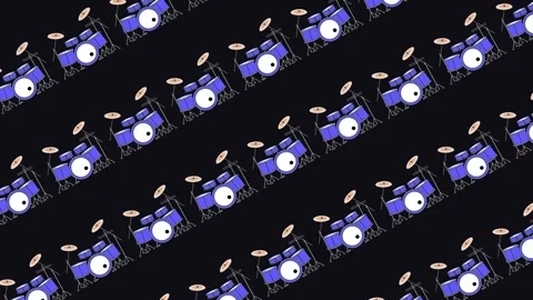 Seamless pattern of blue drum set on an abstract background animation. Repeating Stock Footage 331811062