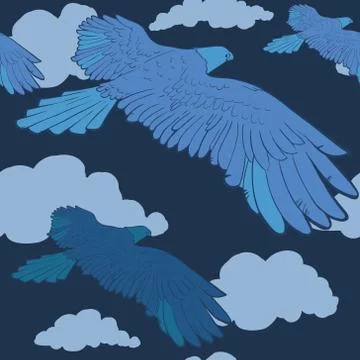 Seamless pattern with blue Eagle for fabric Stock Illustration