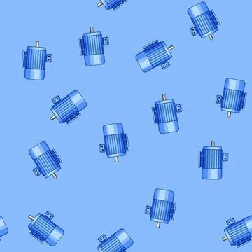 Seamless pattern Blue electric motor generating power for industry Stock Illustration