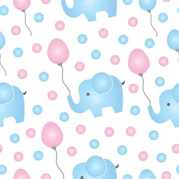 Seamless pattern with blue elephant vector and balloons Stock Illustration