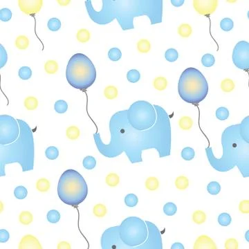 Seamless pattern with blue elephant vector and balloons Stock Illustration